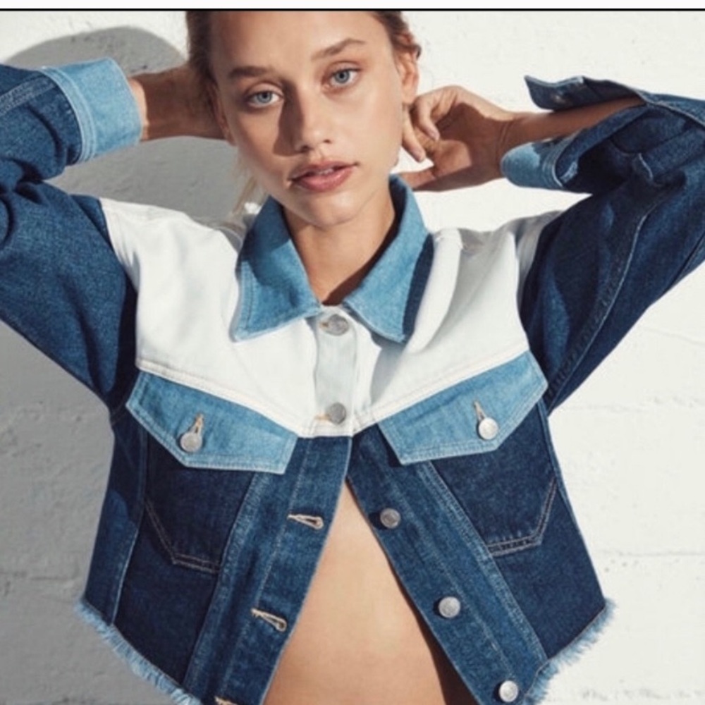 Cropped Color block Denim Jacket